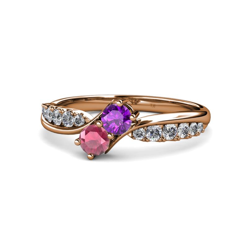 Nicia Amethyst and Rhodolite Garnet with Side Diamonds Bypass Ring 
