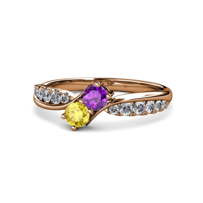 Nicia Amethyst and Yellow Sapphire with Side Diamonds Bypass Ring 