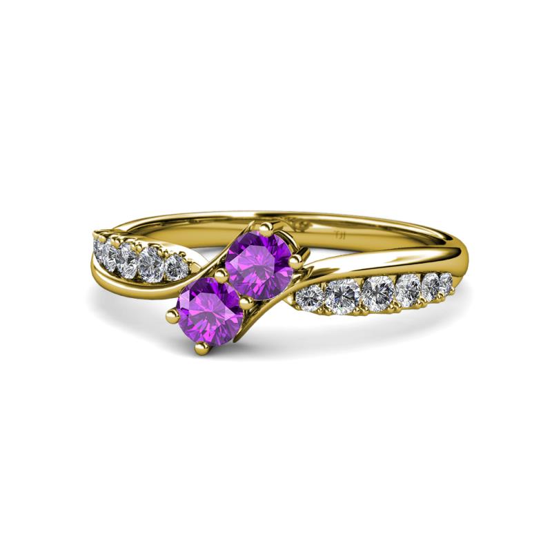 Nicia Amethyst with Side Diamonds Bypass Ring 