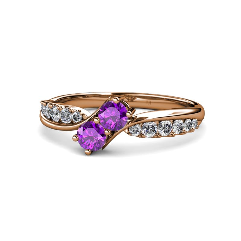 Nicia Amethyst with Side Diamonds Bypass Ring 