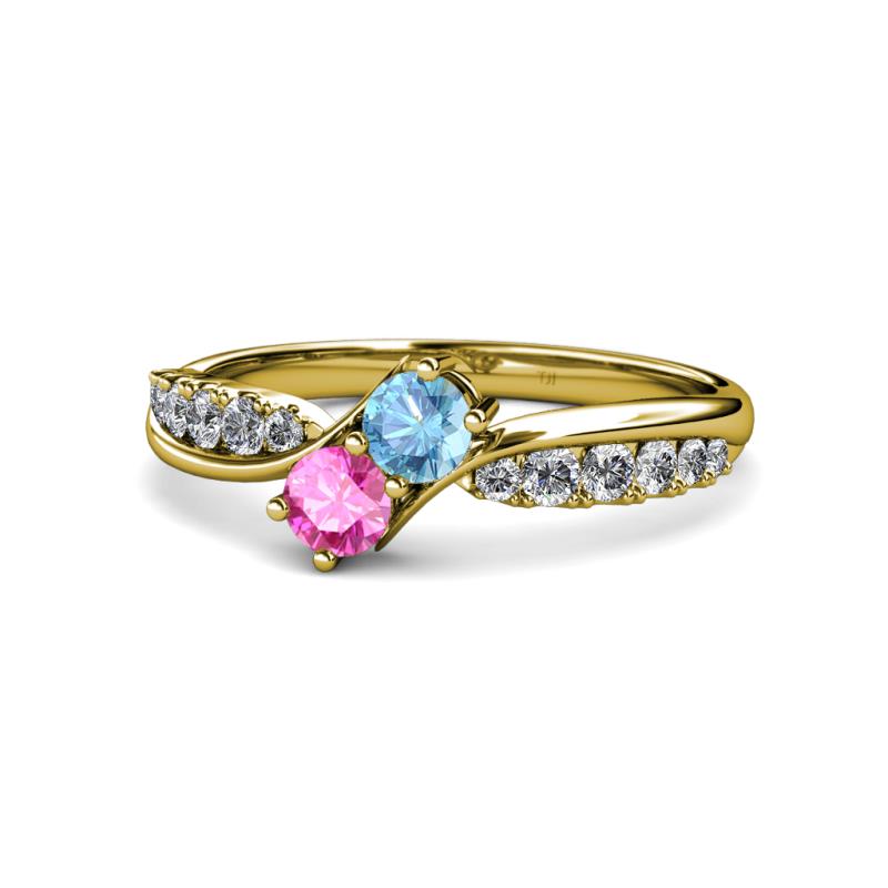 Nicia Blue Topaz and Pink Sapphire with Side Diamonds Bypass Ring 