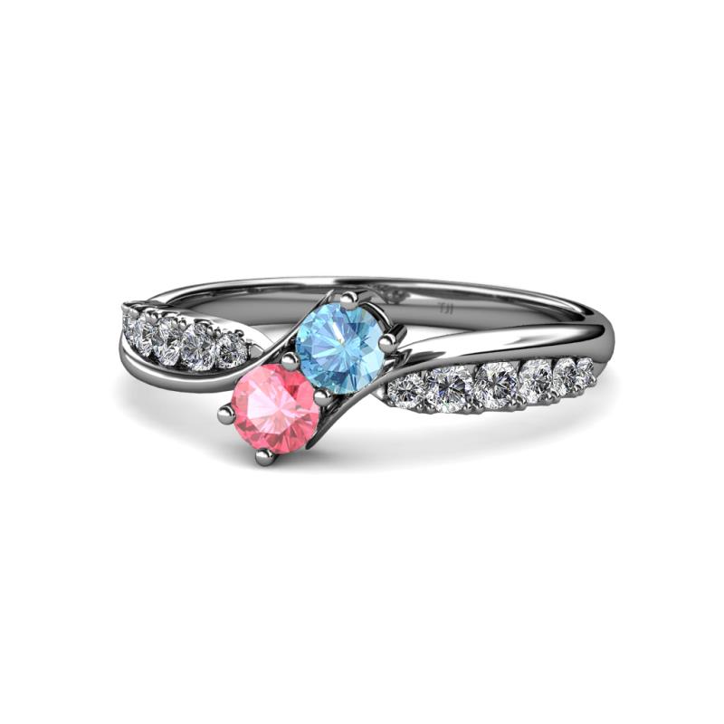 Nicia Blue Topaz and Pink Tourmaline with Side Diamonds Bypass Ring 
