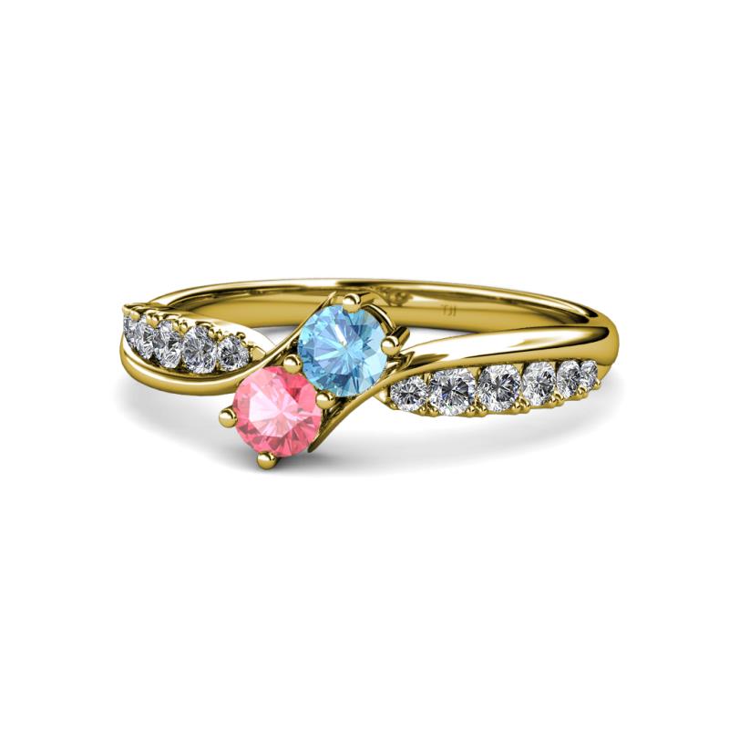 Nicia Blue Topaz and Pink Tourmaline with Side Diamonds Bypass Ring 