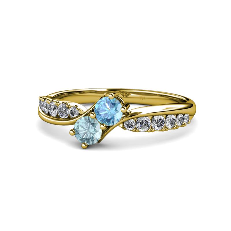 Nicia Blue Topaz and Aquamarine with Side Diamonds Bypass Ring 
