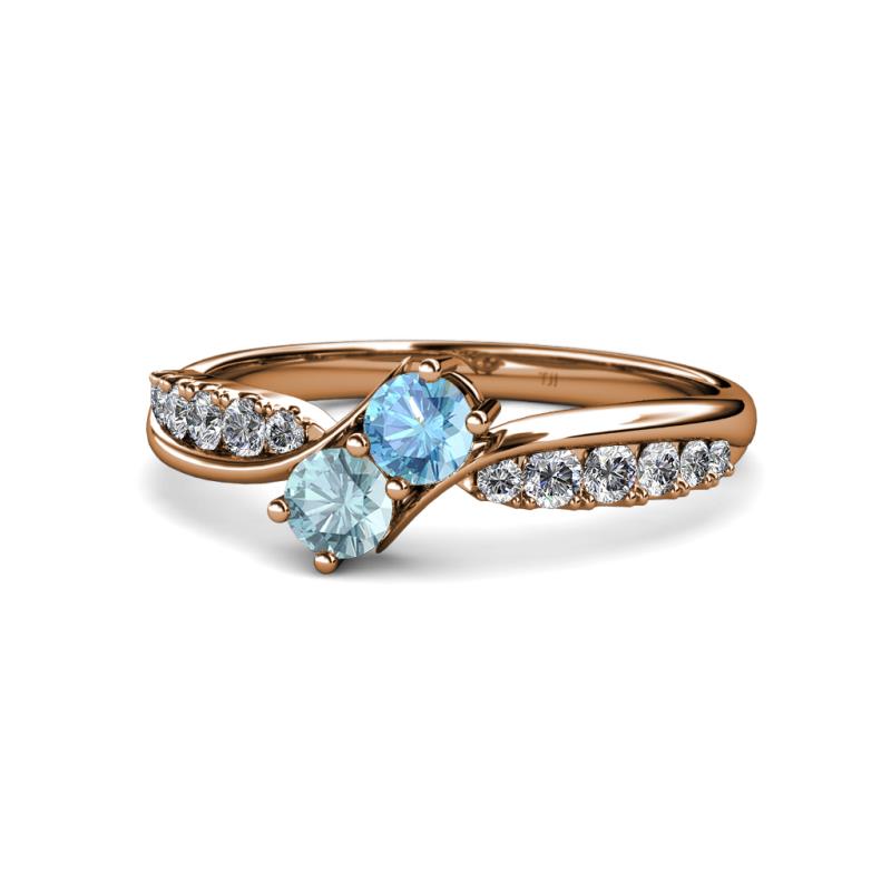 Nicia Blue Topaz and Aquamarine with Side Diamonds Bypass Ring 