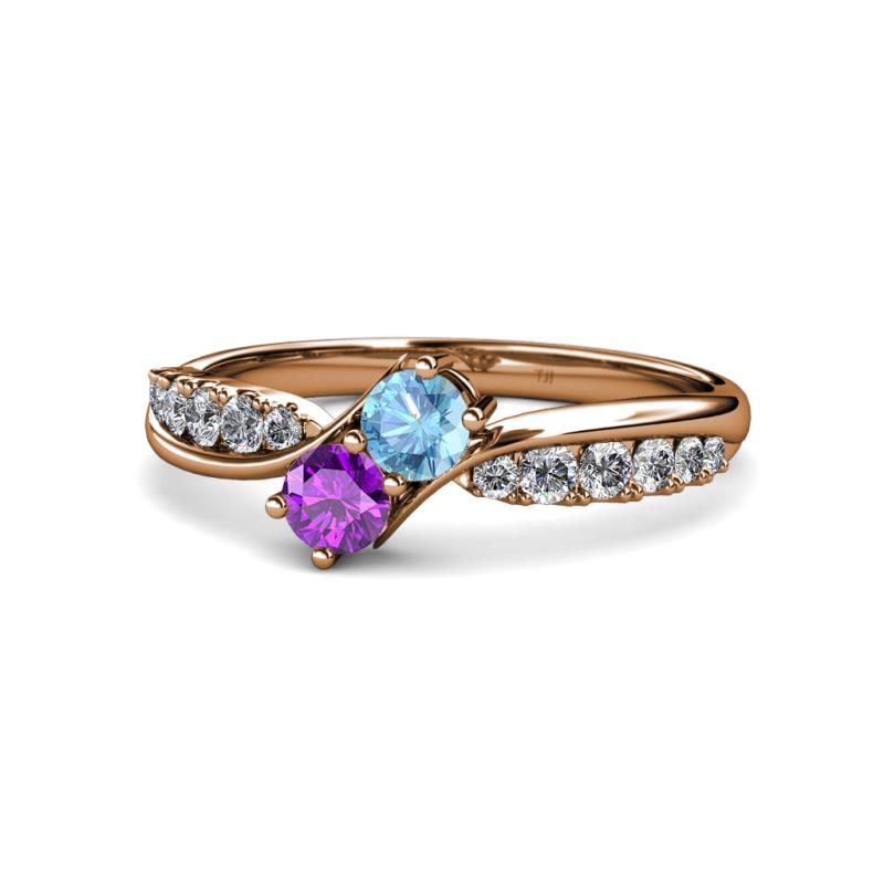 Nicia Blue Topaz and Amethyst with Side Diamonds Bypass Ring 