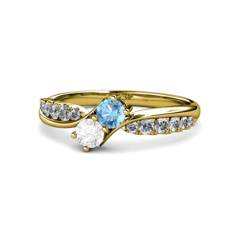Nicia Blue Topaz and White Sapphire with Side Diamonds Bypass Ring 