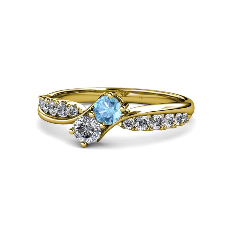 Nicia Blue Topaz and Diamond with Side Diamonds Bypass Ring 