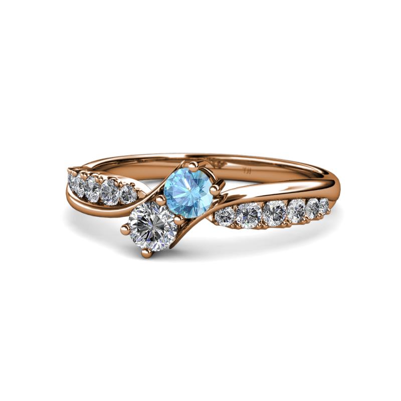Nicia Blue Topaz and Diamond with Side Diamonds Bypass Ring 