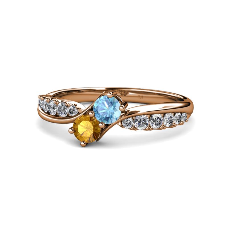 Nicia Blue Topaz and Citrine with Side Diamonds Bypass Ring 