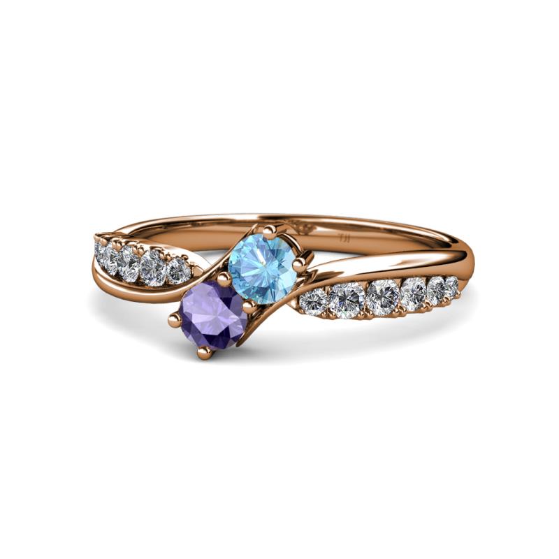 Nicia Blue Topaz and Iolite with Side Diamonds Bypass Ring 