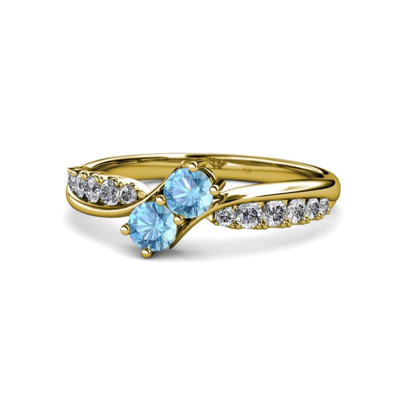 Nicia Blue Topaz with Side Diamonds Bypass Ring 