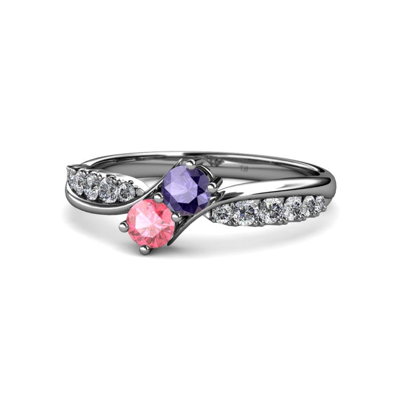 Nicia Iolite and Pink Tourmaline with Side Diamonds Bypass Ring 