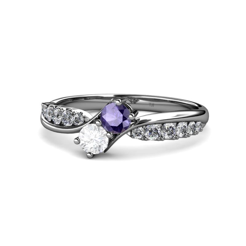 Nicia Iolite and White Sapphire with Side Diamonds Bypass Ring 