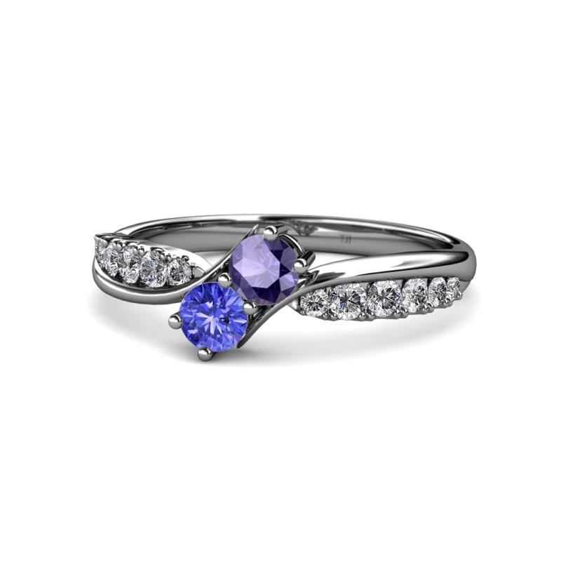 Nicia Iolite and Tanzanite with Side Diamonds Bypass Ring 