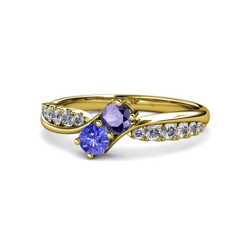 Nicia Iolite and Tanzanite with Side Diamonds Bypass Ring 