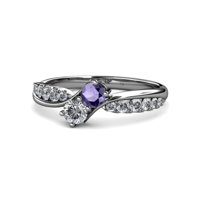 Nicia Iolite and Diamond with Side Diamonds Bypass Ring 