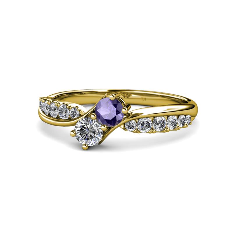 Nicia Iolite and Diamond with Side Diamonds Bypass Ring 