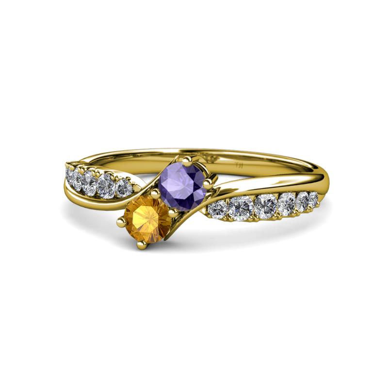 Nicia Iolite and Citrine with Side Diamonds Bypass Ring 
