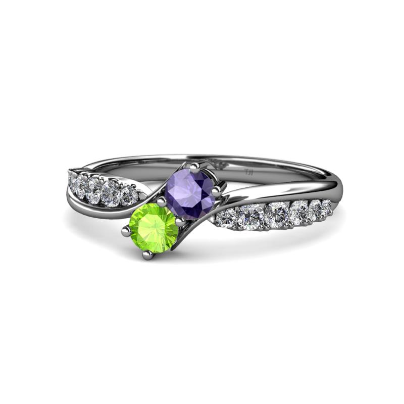 Nicia Iolite and Peridot with Side Diamonds Bypass Ring 