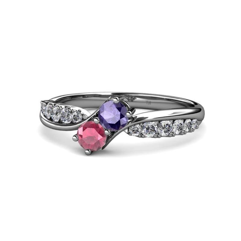 Nicia Iolite and Rhodolite Garnet with Side Diamonds Bypass Ring 