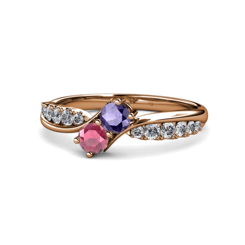 Nicia Iolite and Rhodolite Garnet with Side Diamonds Bypass Ring 