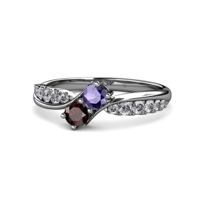 Nicia Iolite and Red Garnet with Side Diamonds Bypass Ring 