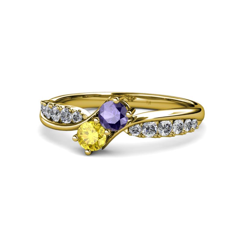 Nicia Iolite and Yellow Sapphire with Side Diamonds Bypass Ring 