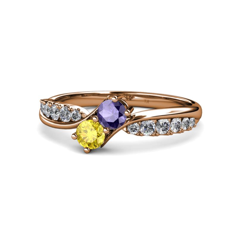 Nicia Iolite and Yellow Sapphire with Side Diamonds Bypass Ring 