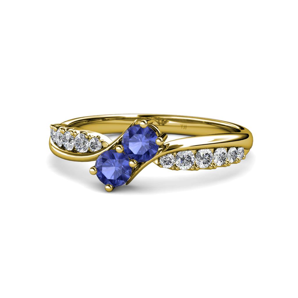 Nicia Iolite with Side Diamonds Bypass Ring 