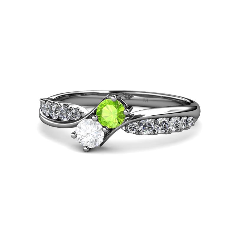 Nicia Peridot and White Sapphire with Side Diamonds Bypass Ring 