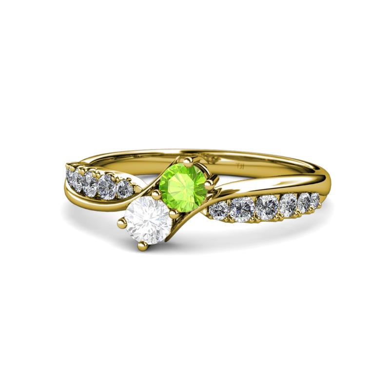 Nicia Peridot and White Sapphire with Side Diamonds Bypass Ring 