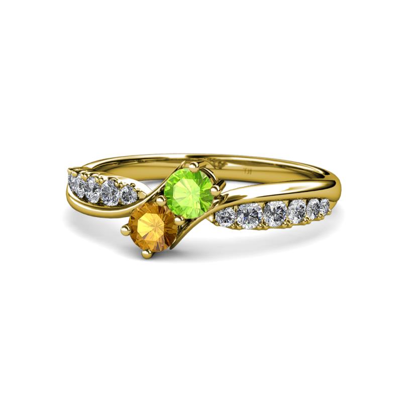 Nicia Peridot and Citrine with Side Diamonds Bypass Ring 