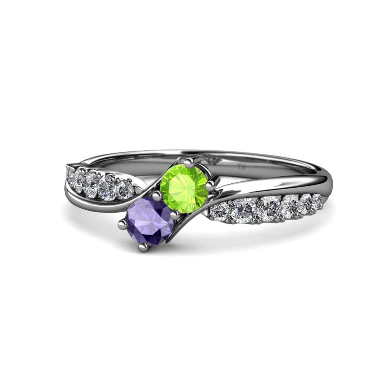 Nicia Peridot and Iolite with Side Diamonds Bypass Ring 