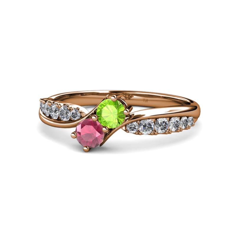 Nicia Peridot and Rhodolite Garnet with Side Diamonds Bypass Ring 
