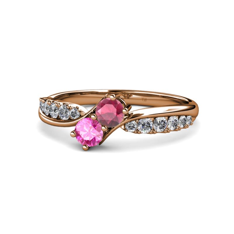Nicia Rhodolite Garnet and Pink Sapphire with Side Diamonds Bypass Ring 