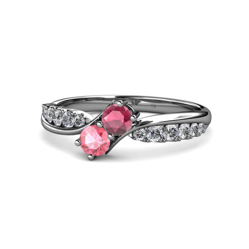 Nicia Rhodolite Garnet and Pink Tourmaline with Side Diamonds Bypass Ring 
