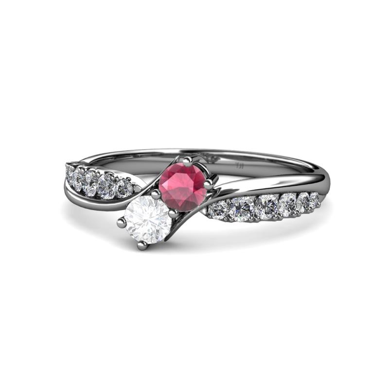 Nicia Rhodolite Garnet and White Sapphire with Side Diamonds Bypass Ring 