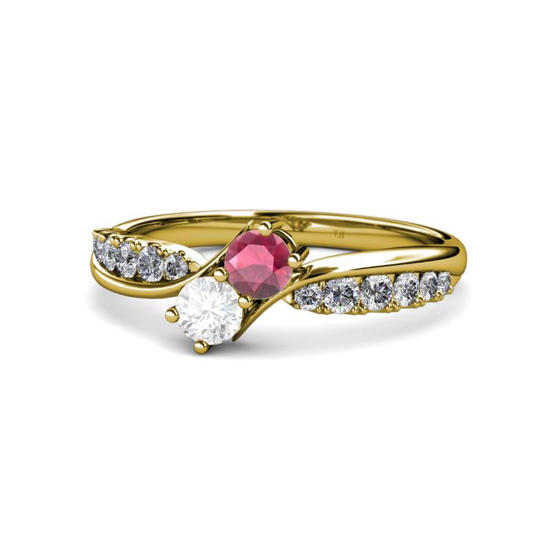 Nicia Rhodolite Garnet and White Sapphire with Side Diamonds Bypass Ring 