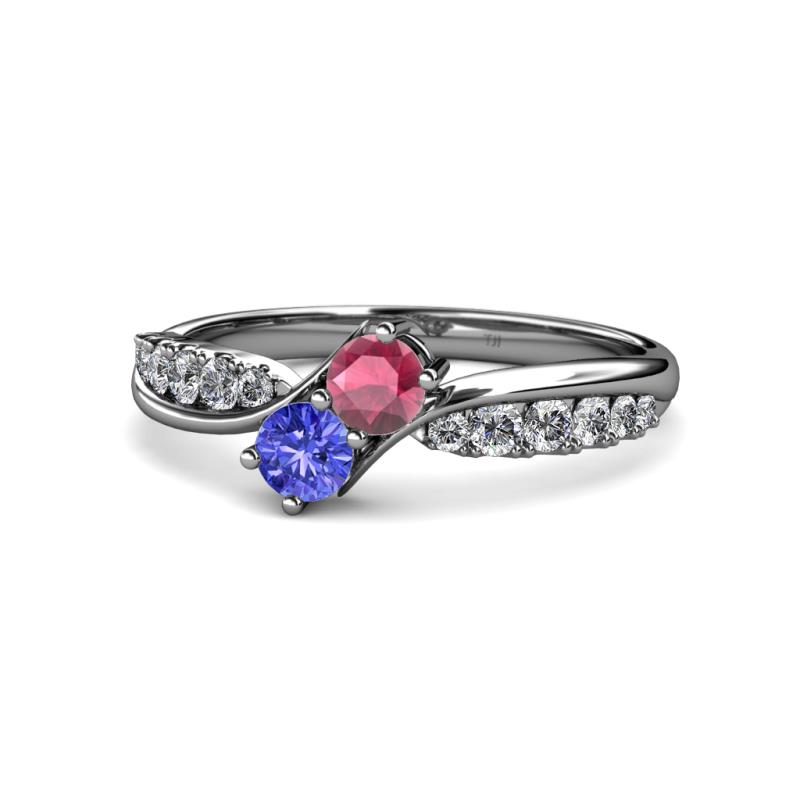 Nicia Rhodolite Garnet and Tanzanite with Side Diamonds Bypass Ring 