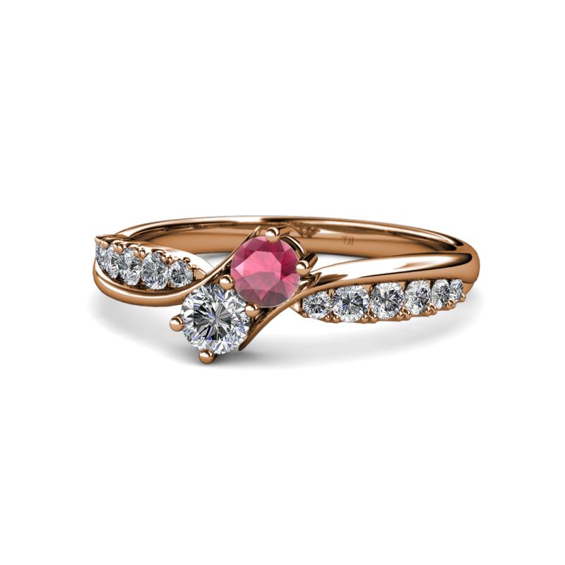 Nicia Rhodolite Garnet and Diamond with Side Diamonds Bypass Ring 