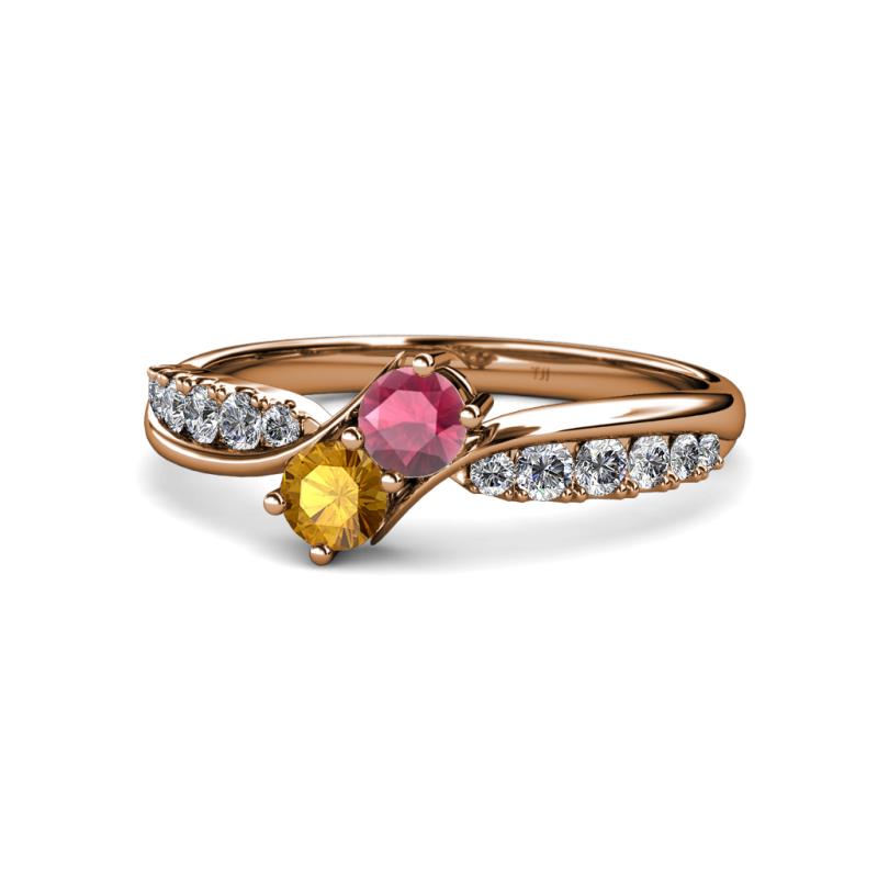 Nicia Rhodolite Garnet and Citrine with Side Diamonds Bypass Ring 