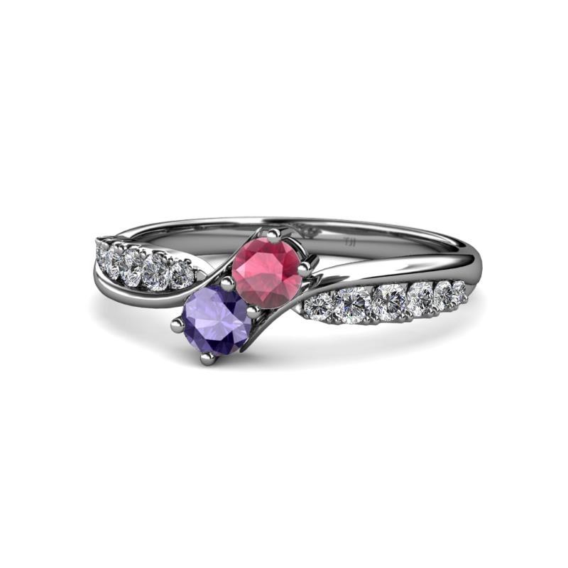 Nicia Rhodolite Garnet and Iolite with Side Diamonds Bypass Ring 