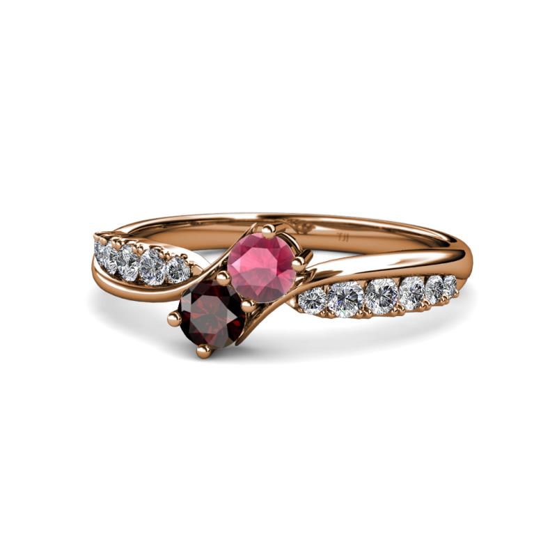 Nicia Rhodolite and Red Garnet with Side Diamonds Bypass Ring 
