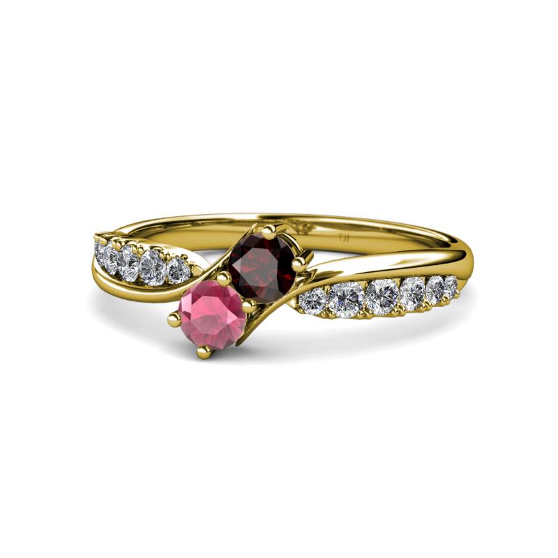 Nicia Red and Rhodolite Garnet with Side Diamonds Bypass Ring 
