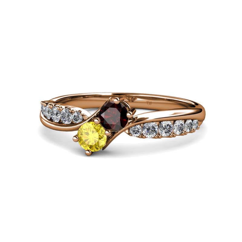 Nicia Red Garnet and Yellow Sapphire with Side Diamonds Bypass Ring 