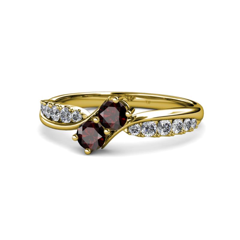 Nicia Red Garnet with Side Diamonds Bypass Ring 