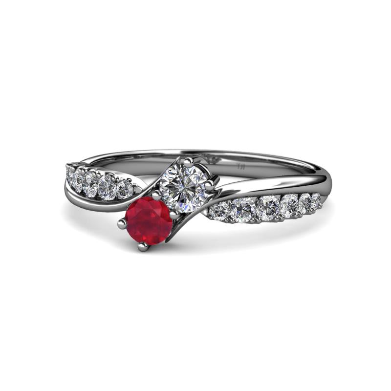 Nicia Diamond and Ruby with Side Diamonds Bypass Ring 