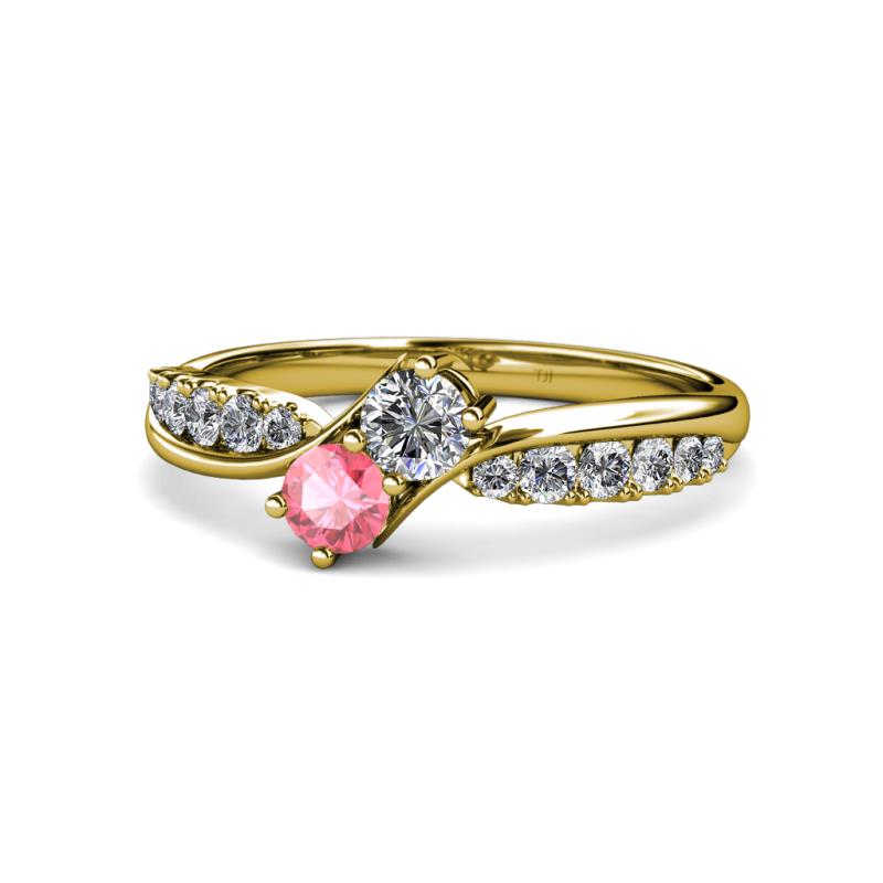 Nicia Diamond and Pink Tourmaline with Side Diamonds Bypass Ring 