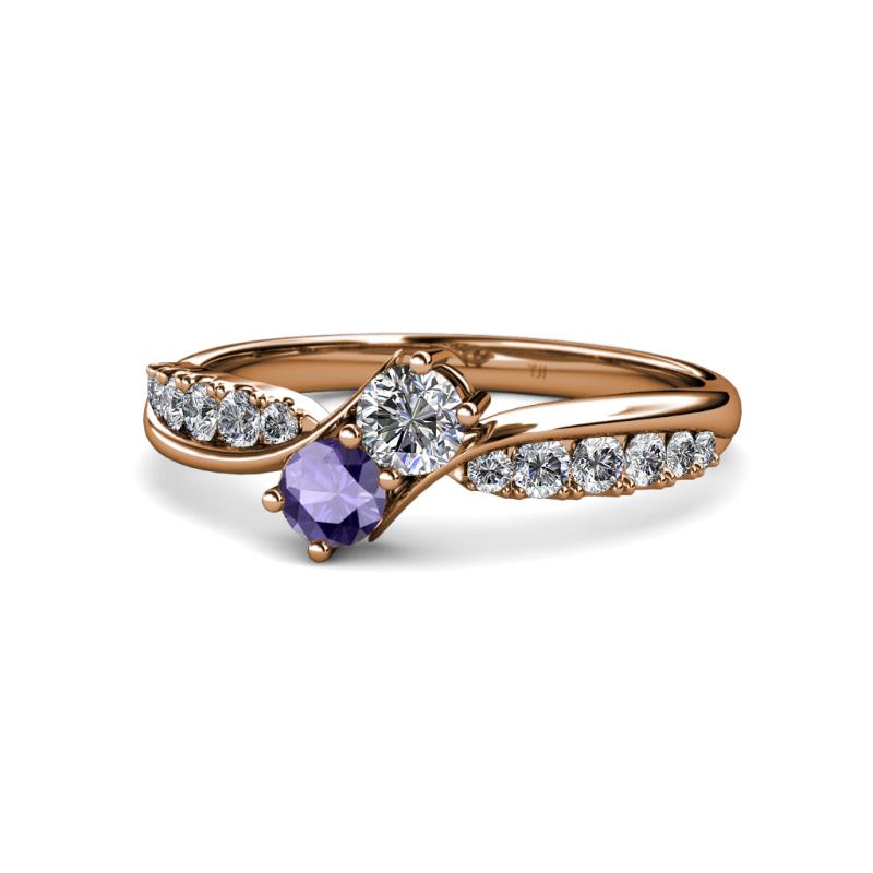 Nicia Diamond and Iolite with Side Diamonds Bypass Ring 
